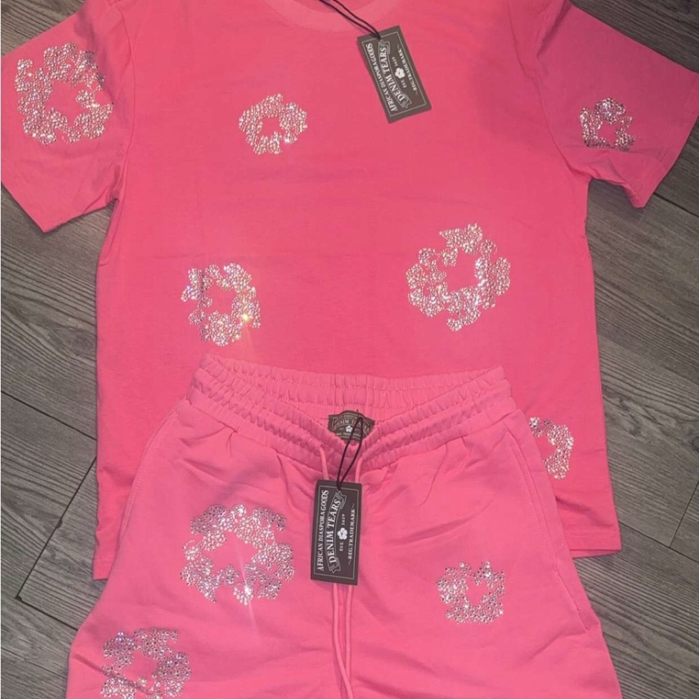 Pink and Silver Floral Patterned Leisure Set